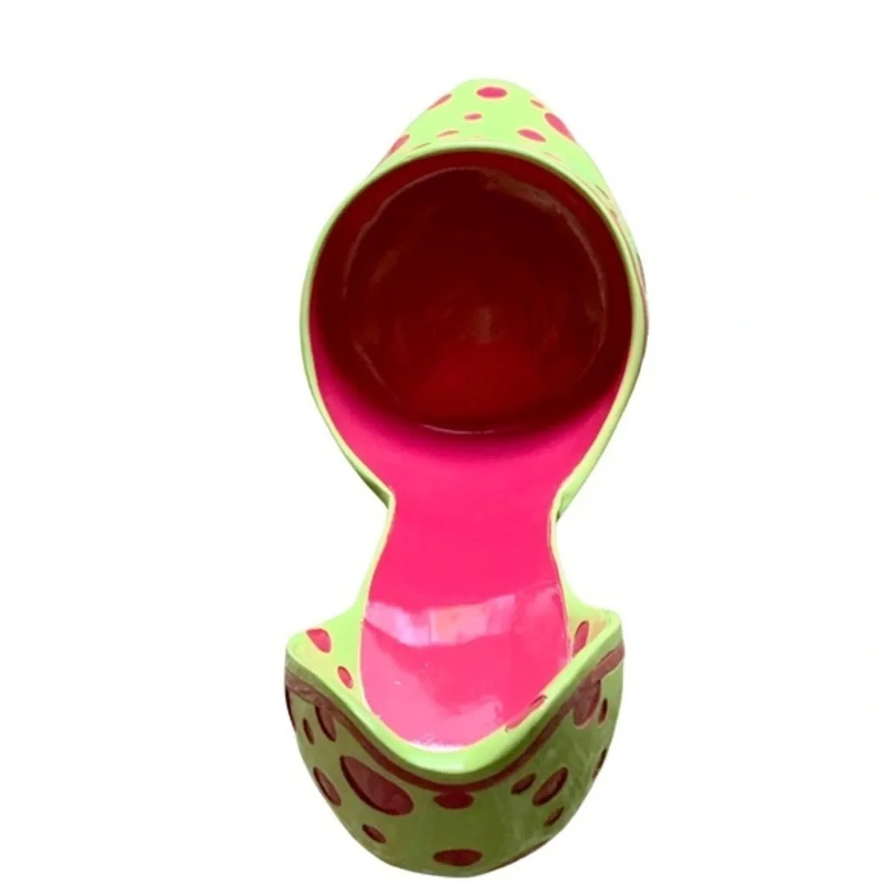 EVERGREEN Green & Pink Polka Dot Polystone Resin Wine Holder